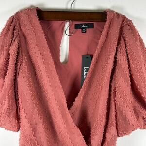 NWT Lulu's Rusty Rose Textured Puff Sleeve Bodysuit, Sz XS